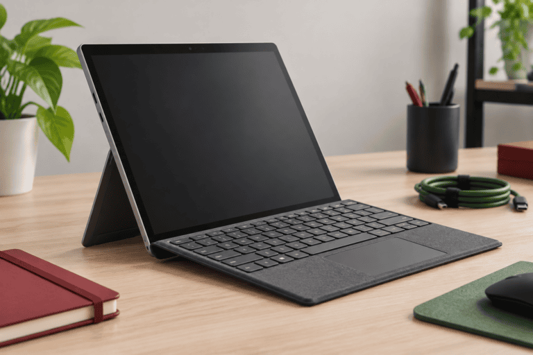 Refurbished 2-In-1 Tablet Met Kickstand En Los Toetsenbord Op Een Opgeruimd Bureau, Lijkend Op De Surface Pro 3.